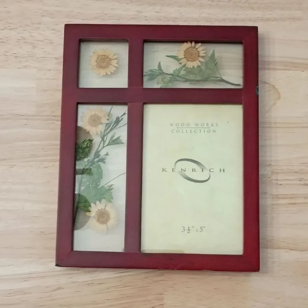 Vintage Kenrich Wood Works Collection Dried Flowers Wood Picture Frame